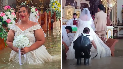 Casamiento bajo el agua: una pareja se casó en una iglesia inundada en Filipinas y fue viral