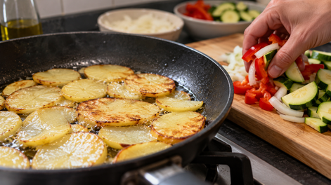 con papas, verduras y un poco de queso: la cena facil que se prepara completa en una sola sarten